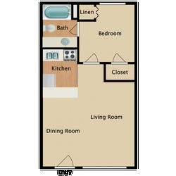 Floor plan for 1 bed, 1 bath, 450 sqft